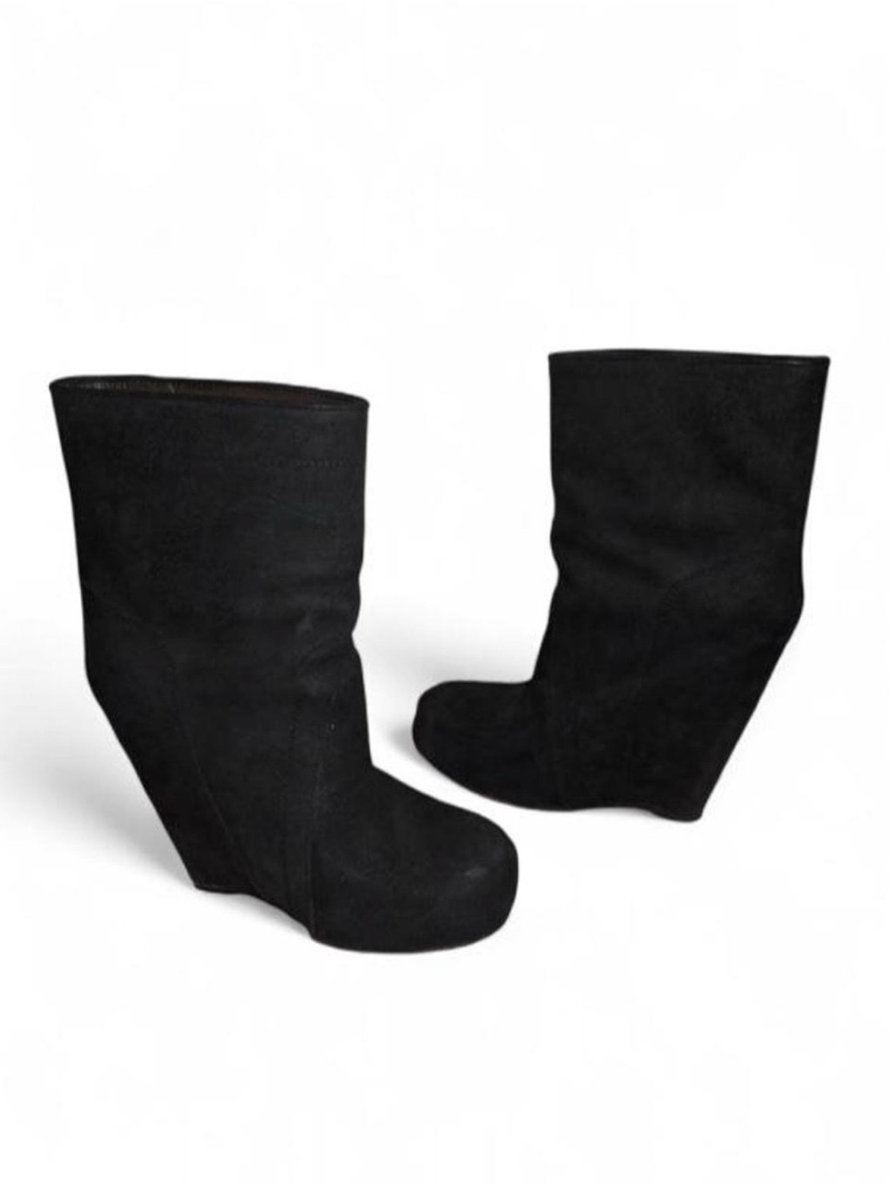 Rick Owens Black Suede Wedge Ankle Boots
